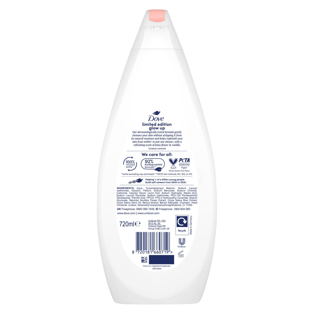 Dove body wash bottle with label on a white background