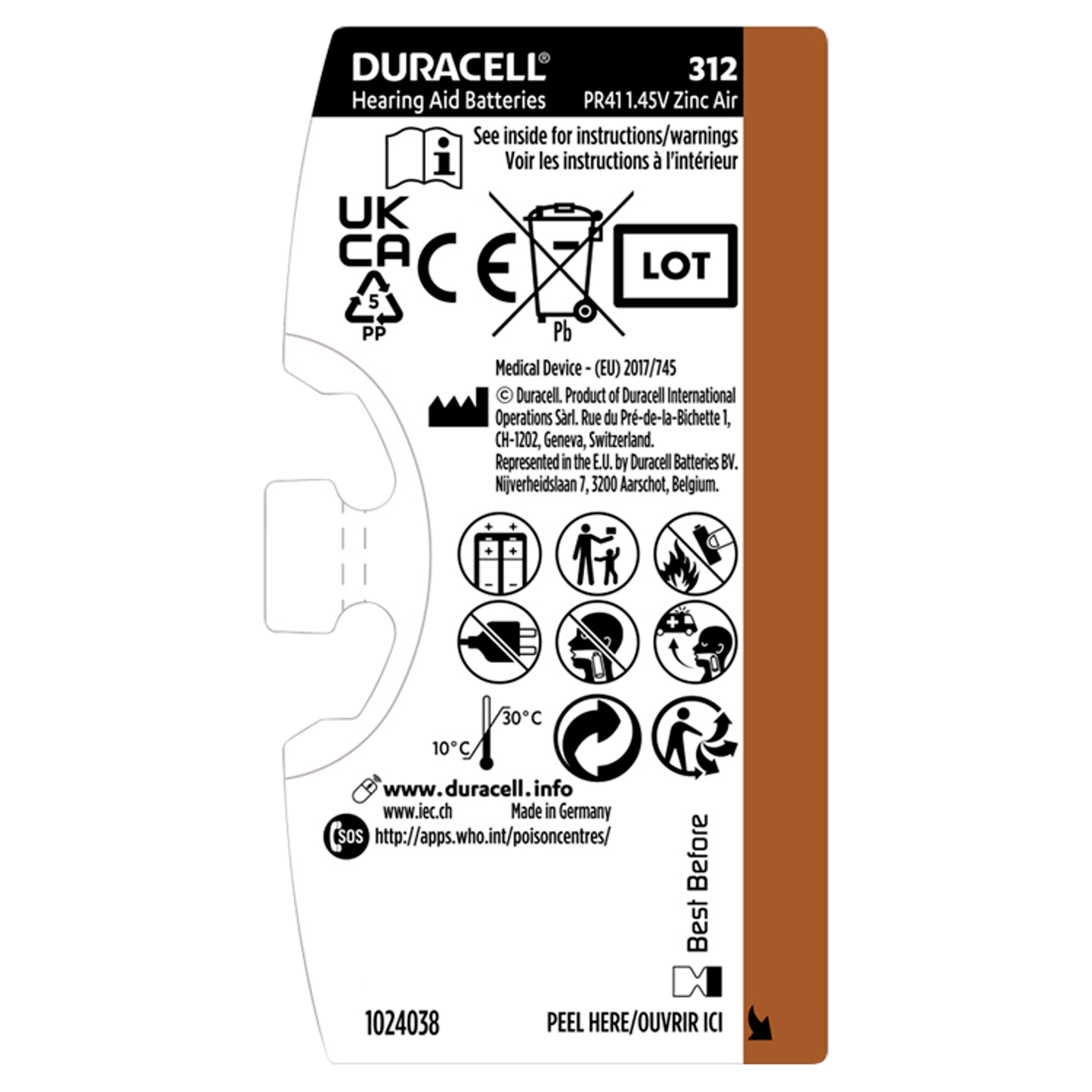 Duracell Hearing Aid 312 6 pack