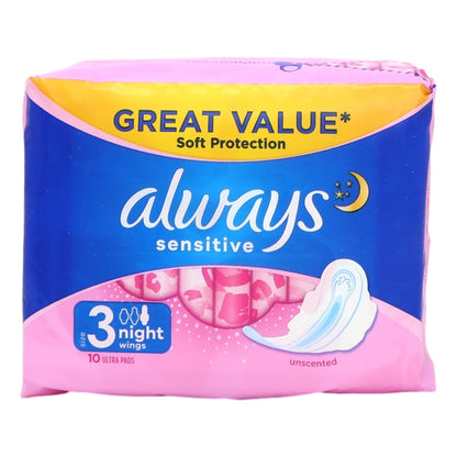 Buy Always Sensitive 10s Night Pads online at Intamarque Wholesale – Trusted FMCG distributor