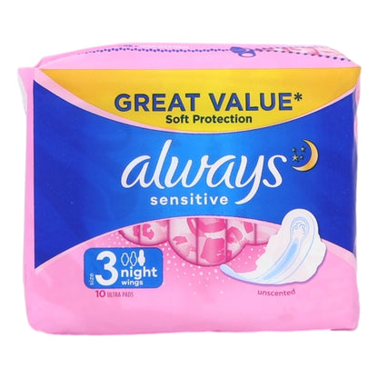 Always Sensitive 10s Night Pads