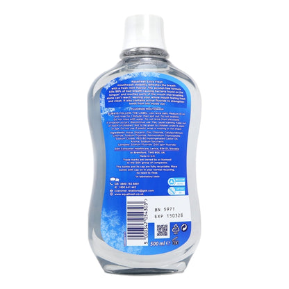 Back view of a Bottle with blue label on a white background