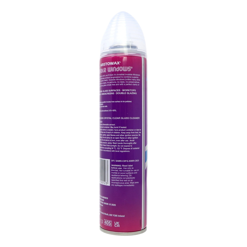 Aristowax Invisible Windows 300ml Foaming Aerosol Glass Cleaner