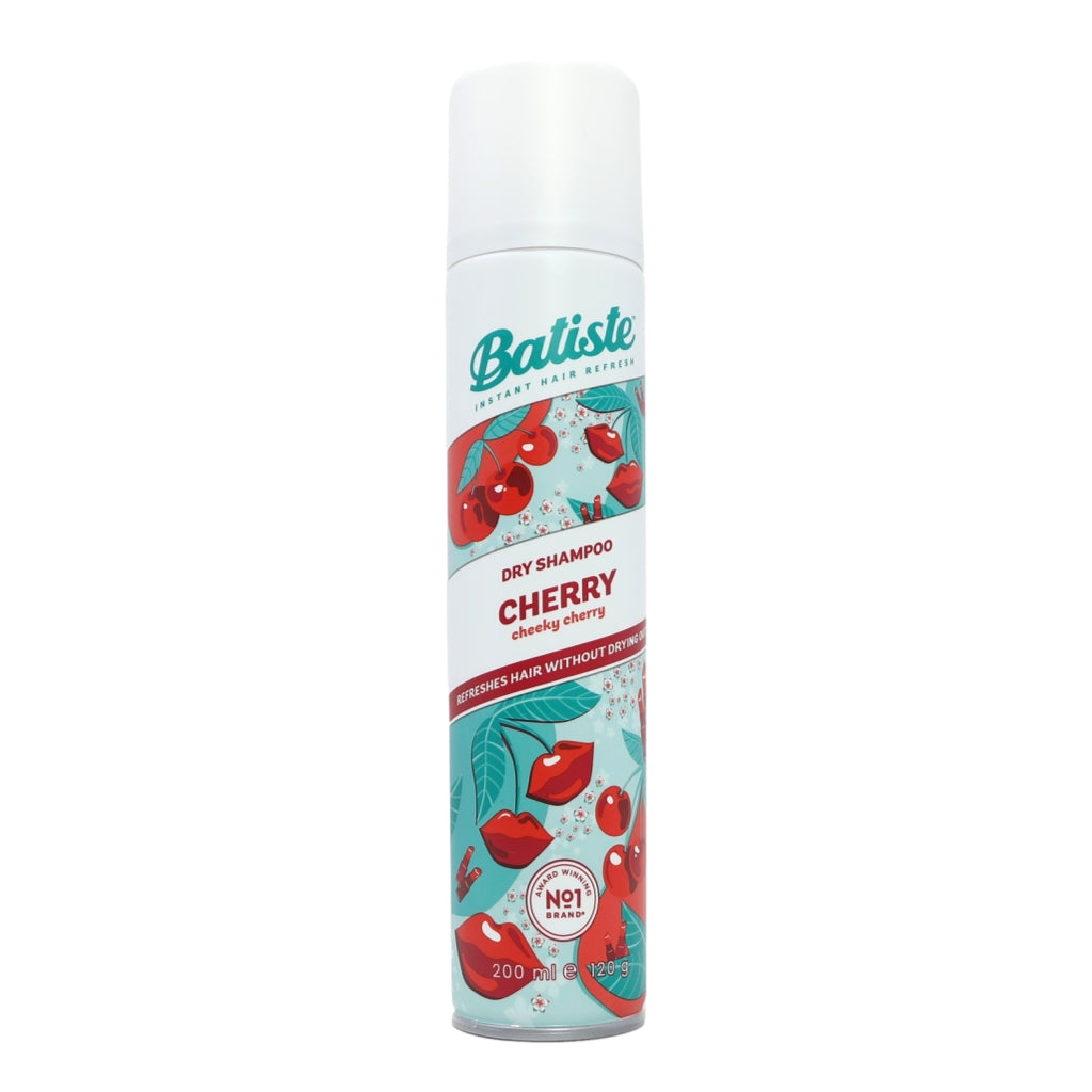 Batiste Cherry dry shampoo can on a white background