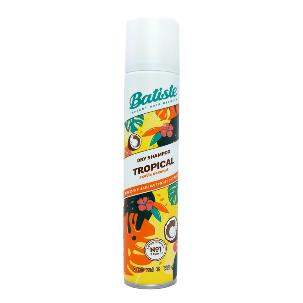 Batiste Tropical dry shampoo can on a white background