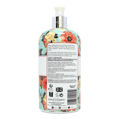 Bottle with floral design and text on a white background