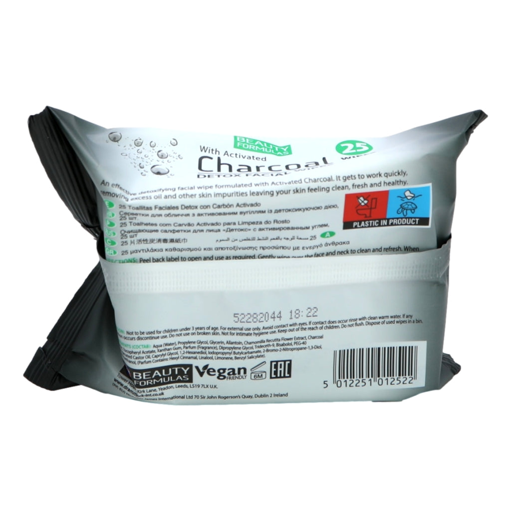 Beauty Formulas Charcoal Facial Wipes 25'S