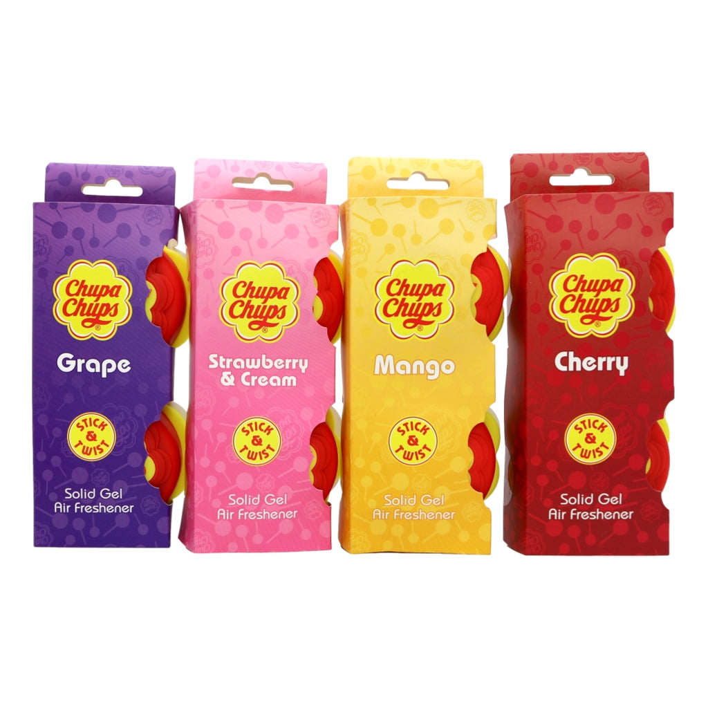 Buy Chupa Chups Stick & Twist Solid Gel Air Freshener 2x40g Grape, Mango, Cherry, Strawberry & Cream online at Intamarque Wholesale – Trusted FMCG distributor