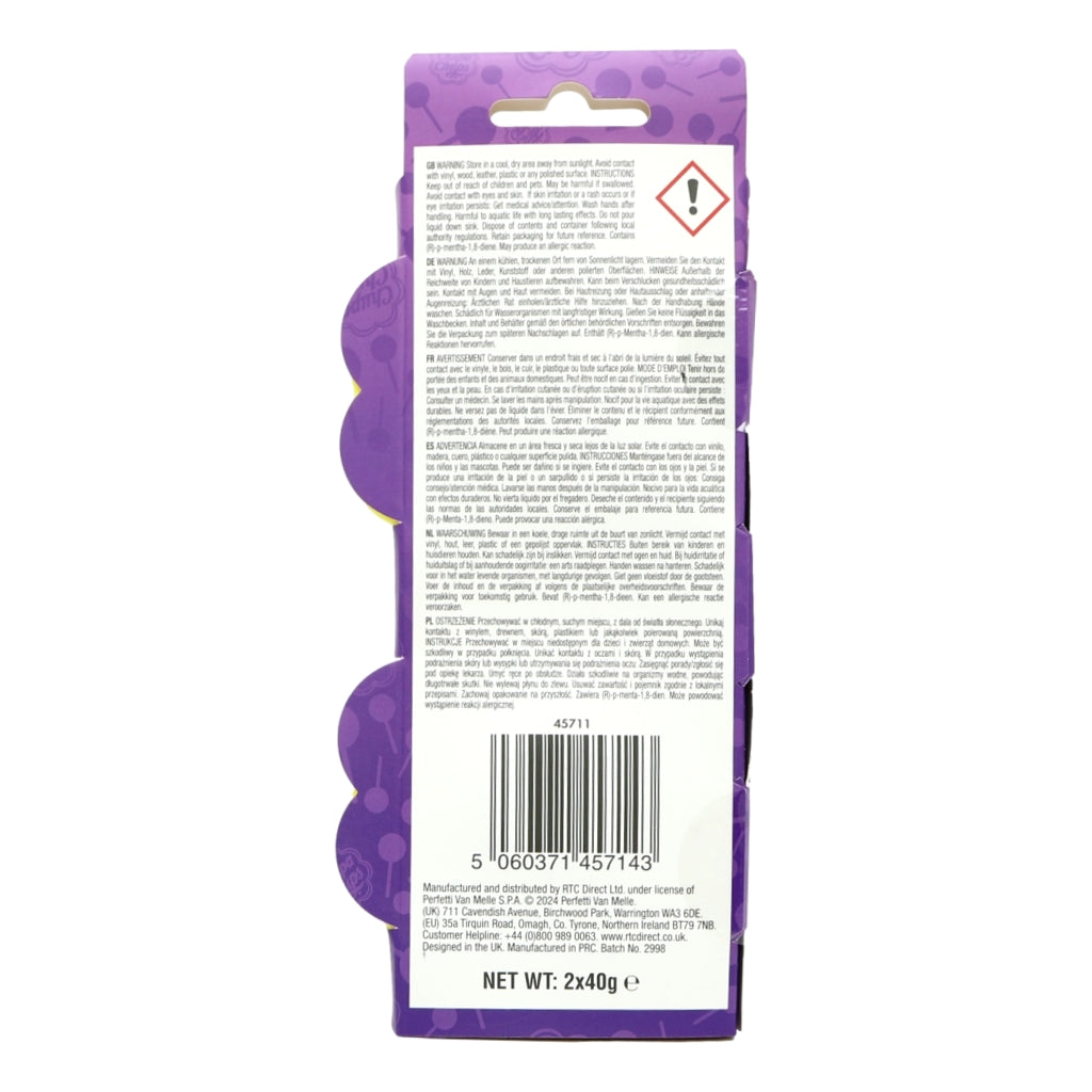 Chupa Chups Stick & Twist Solid Gel Air Freshener 2x40g Grape, Mango, Cherry, Strawberry & Cream