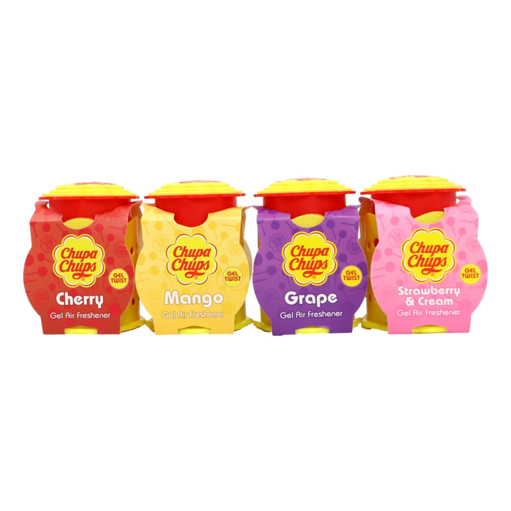 Buy Chupa Chups Pull Up Air Freshener Gel 4 x73g Grape, Mango, Cherry, Strawberry & Cream online at Intamarque Wholesale – Trusted FMCG distributor
