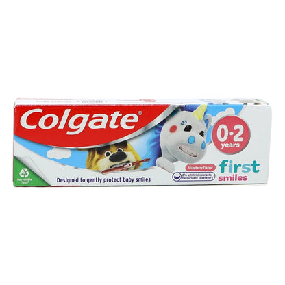 Colgate children's toothpaste packaging for ages 0-2 on a white background