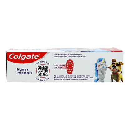 Colgate toothpaste box with cartoon characters on a white background