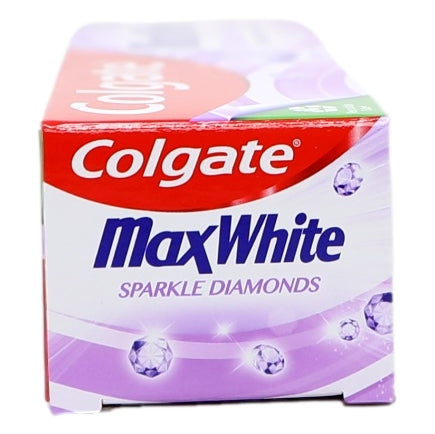 Colgate Max White Sparkle Diamonds toothpaste packaging on a white background