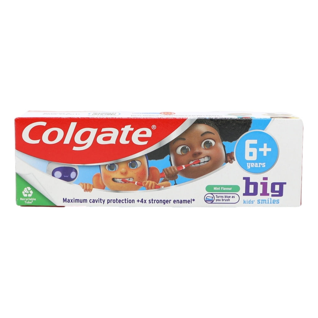 Colgate children's toothpaste packaging with cartoon characters on a white background