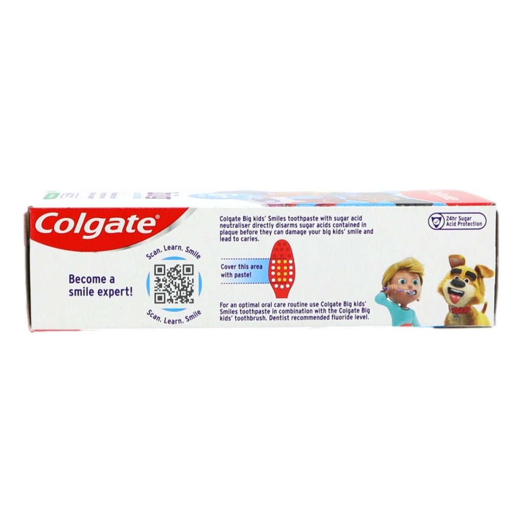 Colgate children's toothpaste packaging with cartoon characters on a white background