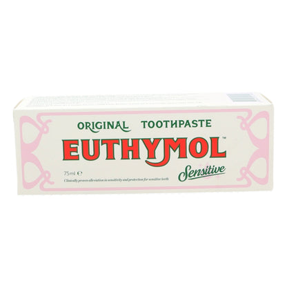 Euthymol sensitive toothpaste box on a white background