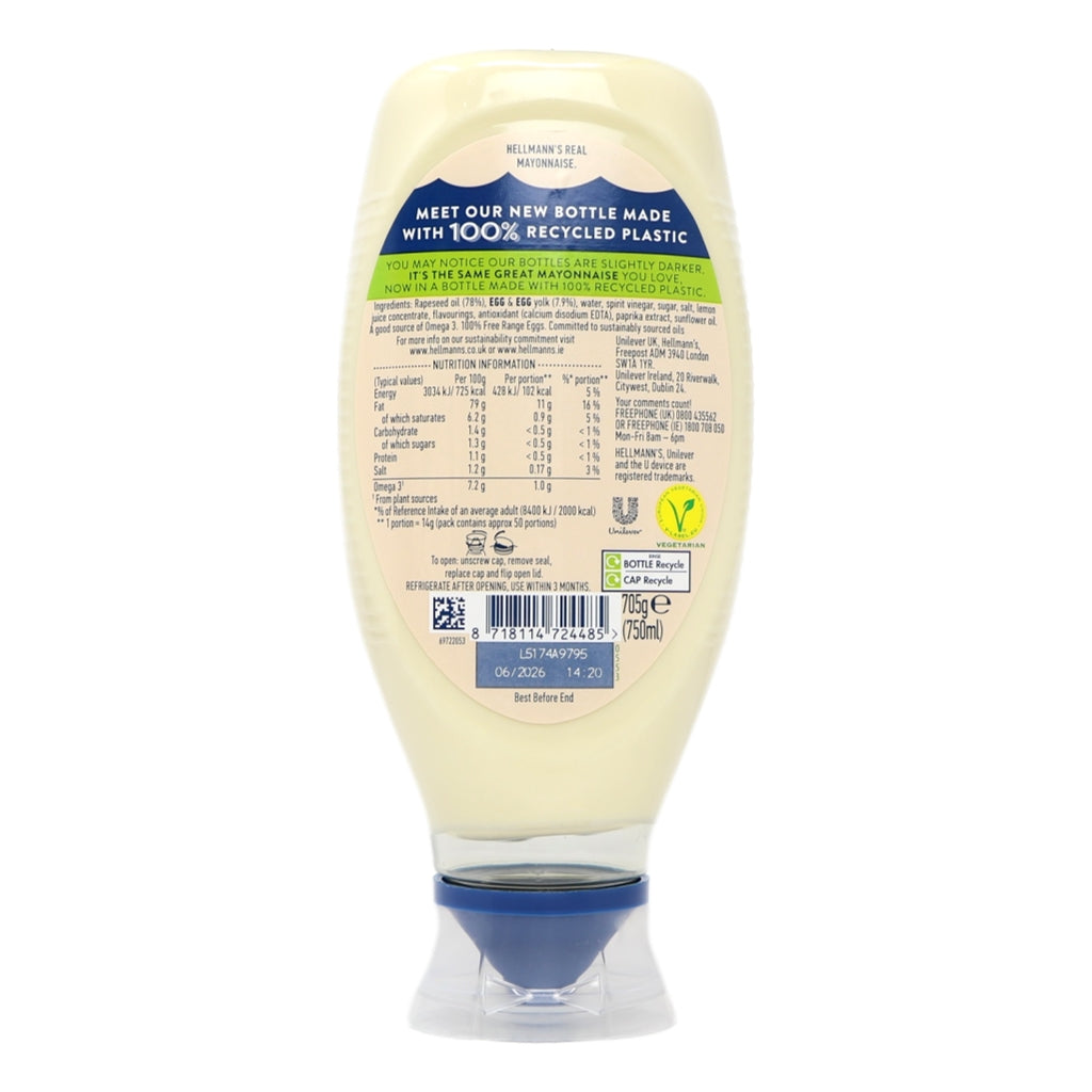 Hellmanns Real Mayonnaise 750ml Squeezy