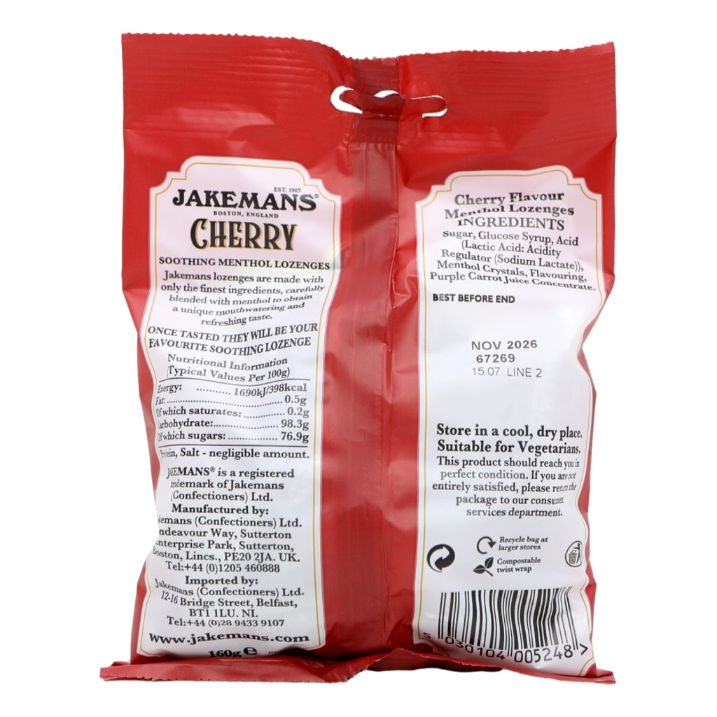 Jakemans Soothing Lozenges 160g Cherry Menthol