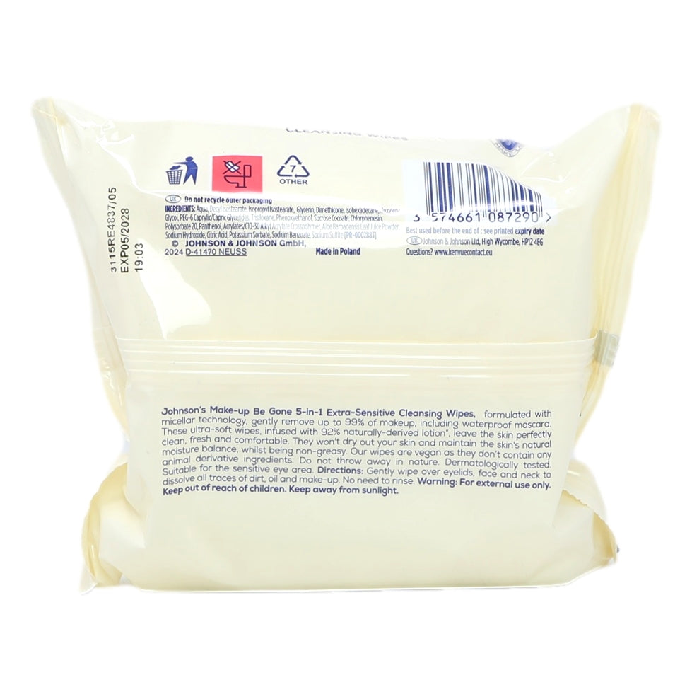 Johnsons Make Up Be Gone Wipes 25s Extra Sensitive