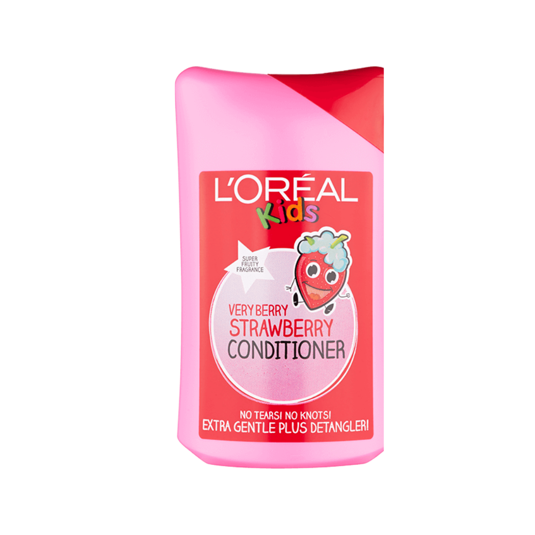L'Oreal Kids Very Berry Strawberry Conditioner bottle on a white background