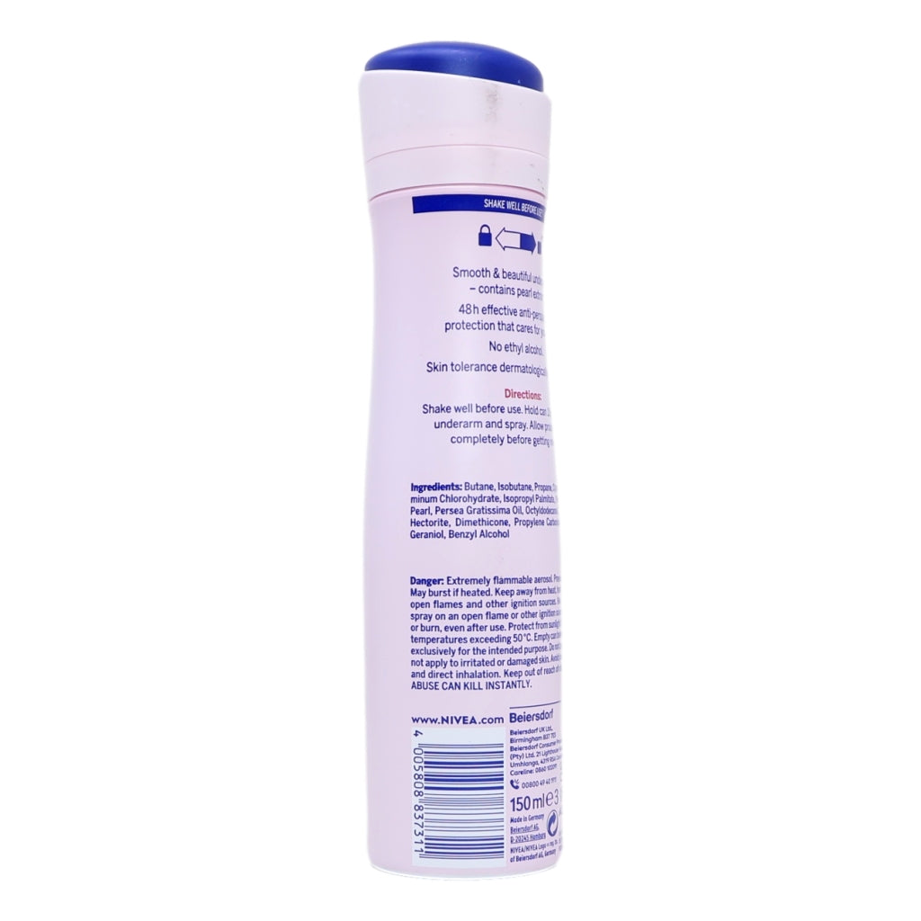 Nivea body spray bottle with label on a white background