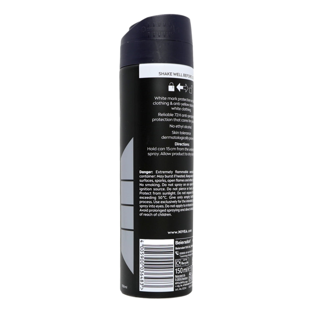 Black spray can with label on a white background