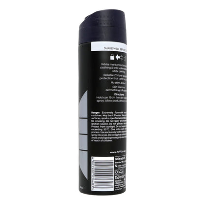 Black spray can with label on a white background