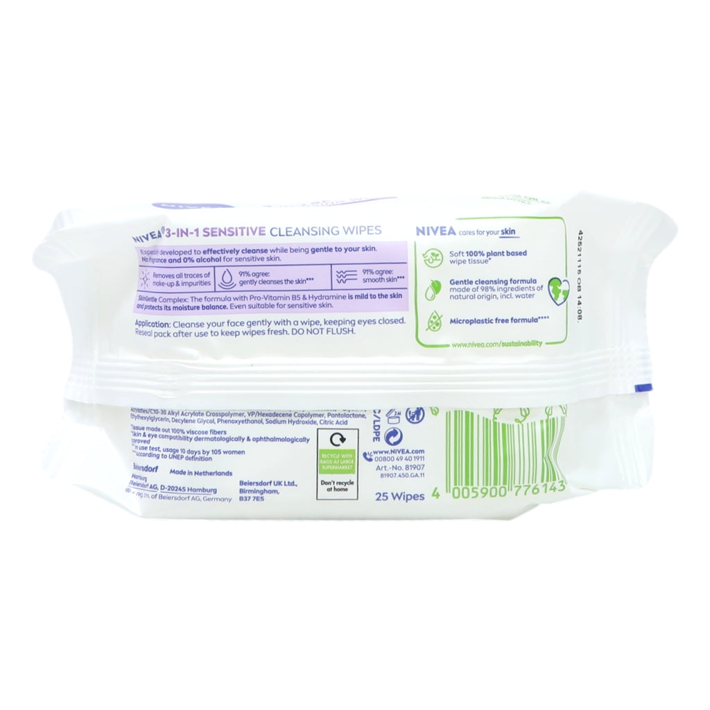 Nivea Wipes Biodegradeable 25s 3in1 Sensitive