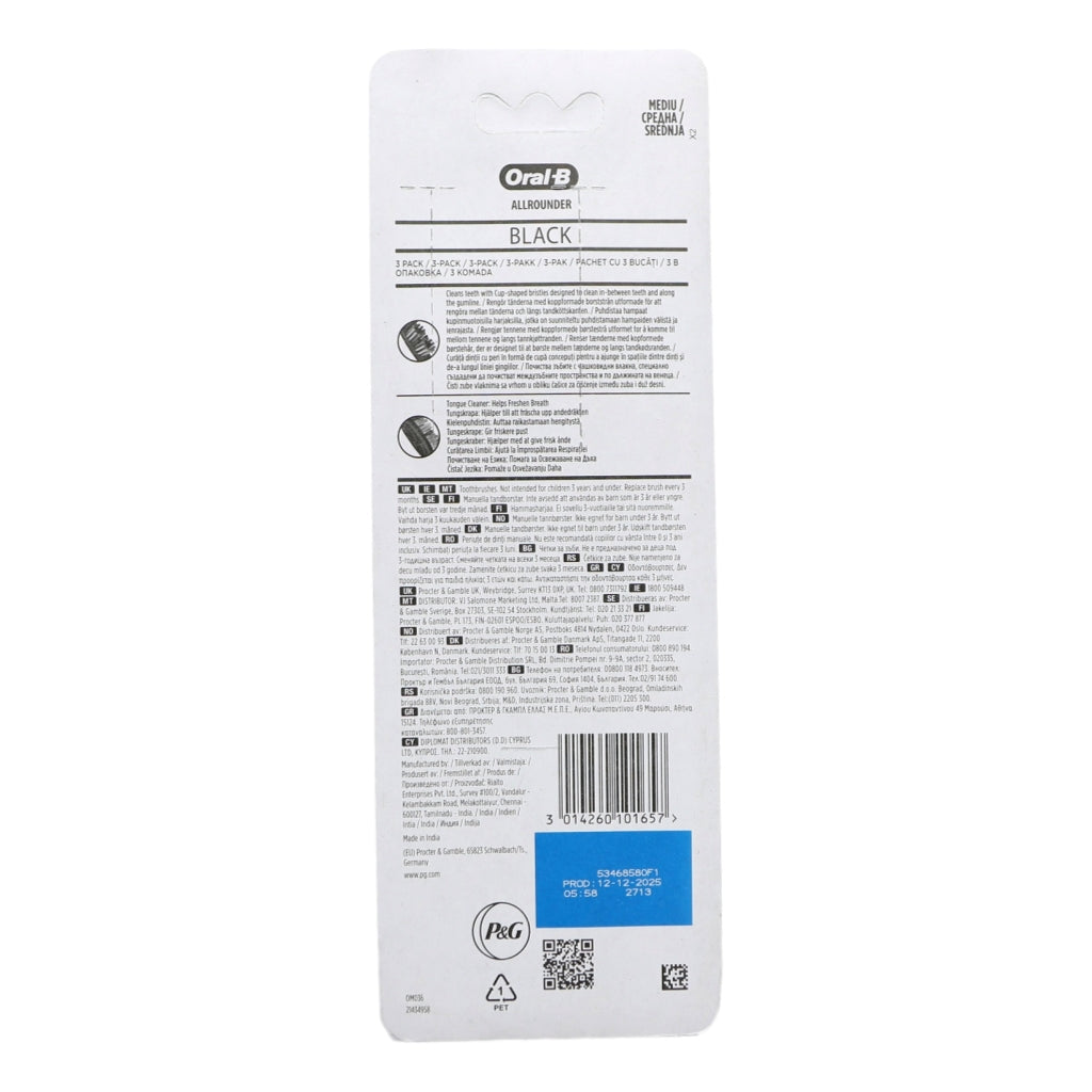 Oral B Toothbrush AA Clean Black 40 Medium 3pk