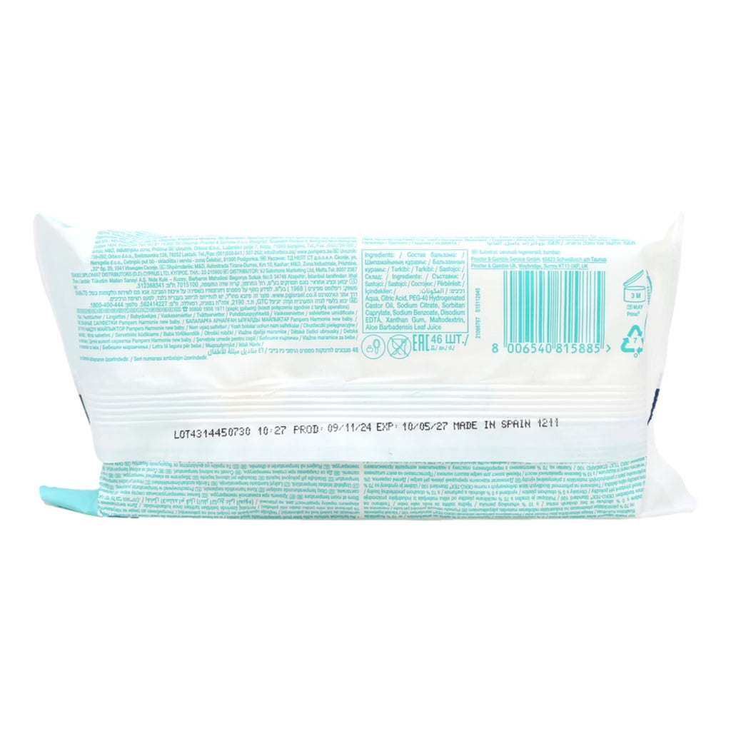 Pampers Baby Wipes Harmonie 46s Aqua New Baby