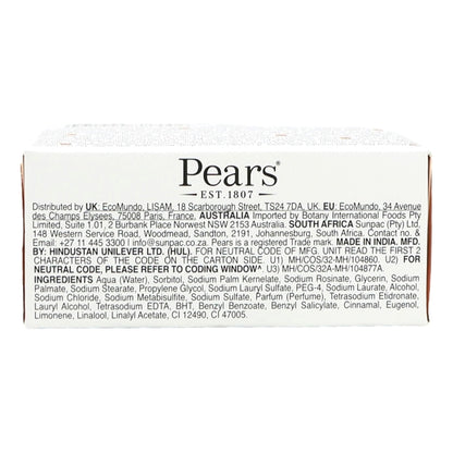 Pears soap bar with label on a white background