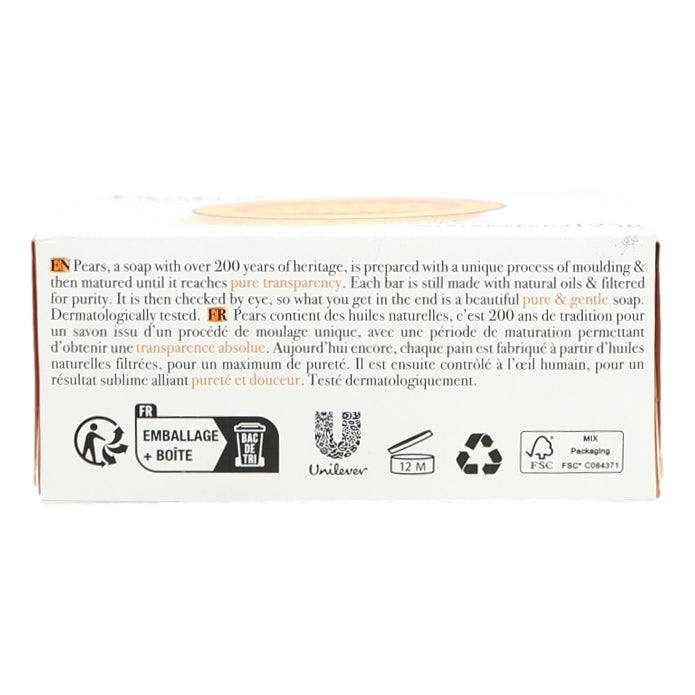 Box of Pears soap with text and branding on a white background