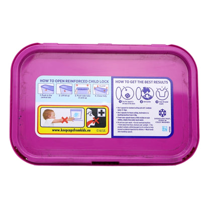 Pink container with instructions on a white background