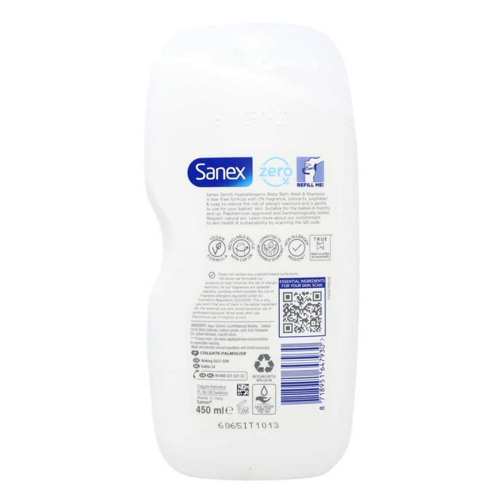 Sanex Baby Wash 450ml Zero % Baby Fragrance Free