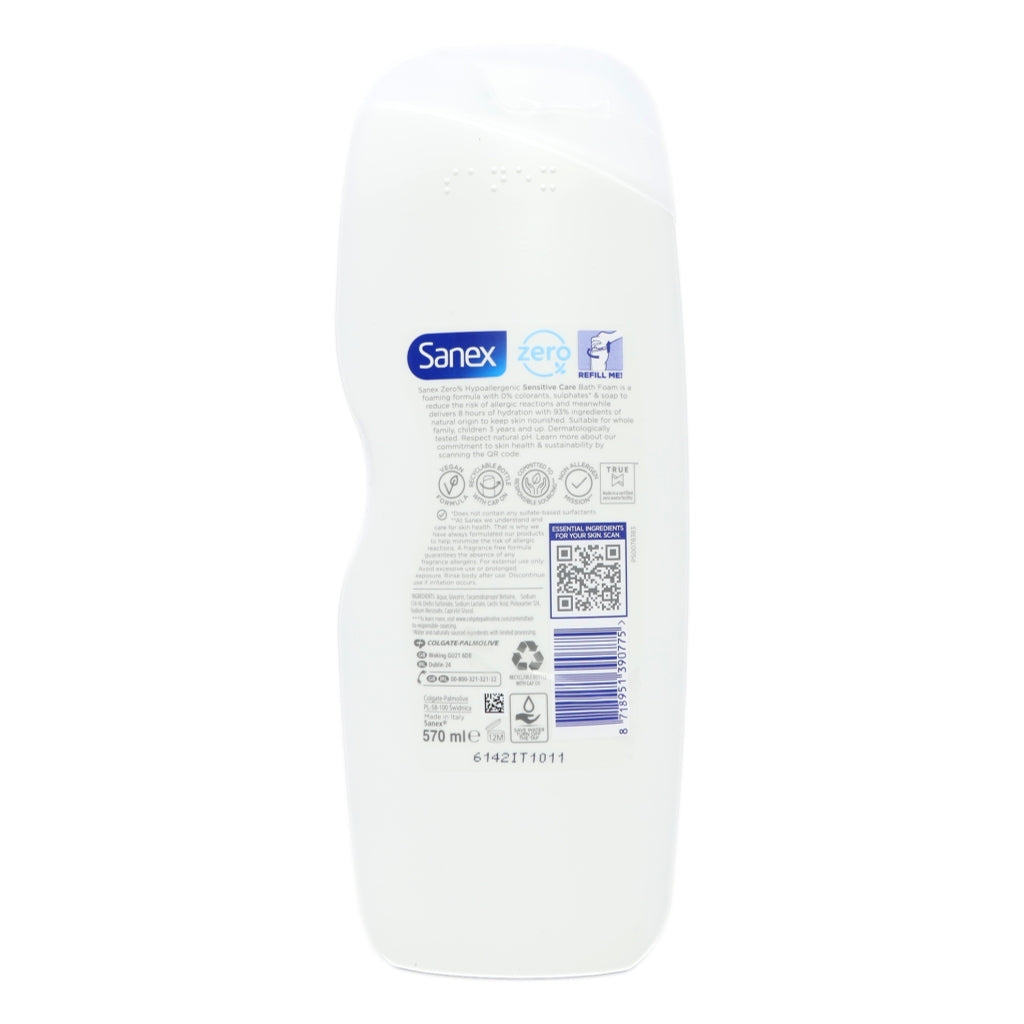 Sanex Bath Foam 570ml Zero% Sensitive