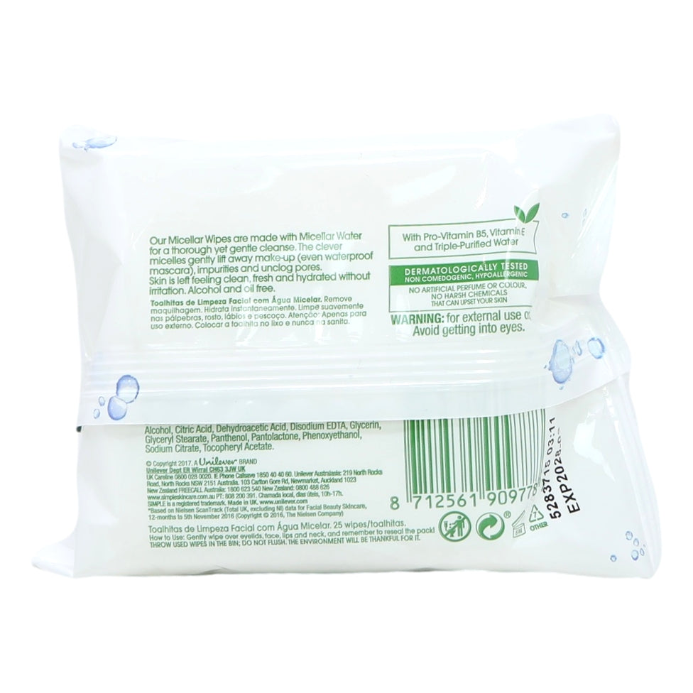 Simple Face Wipes 25s Micellar Cleansing