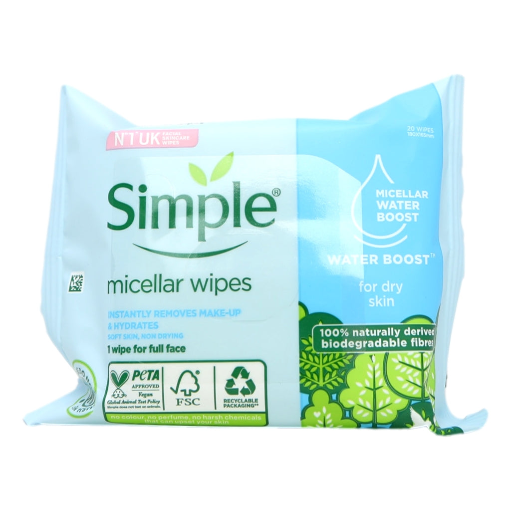 Buy Simple Micellar Bio Wipes 20s Water Boost online at Intamarque Wholesale – Trusted FMCG distributor