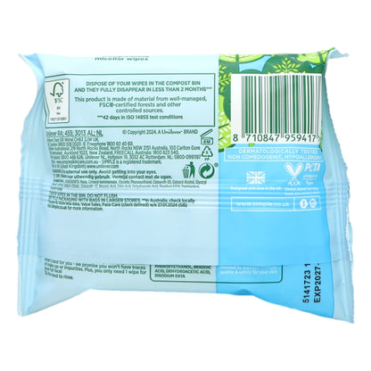 Simple Micellar Bio Wipes 20s Water Boost