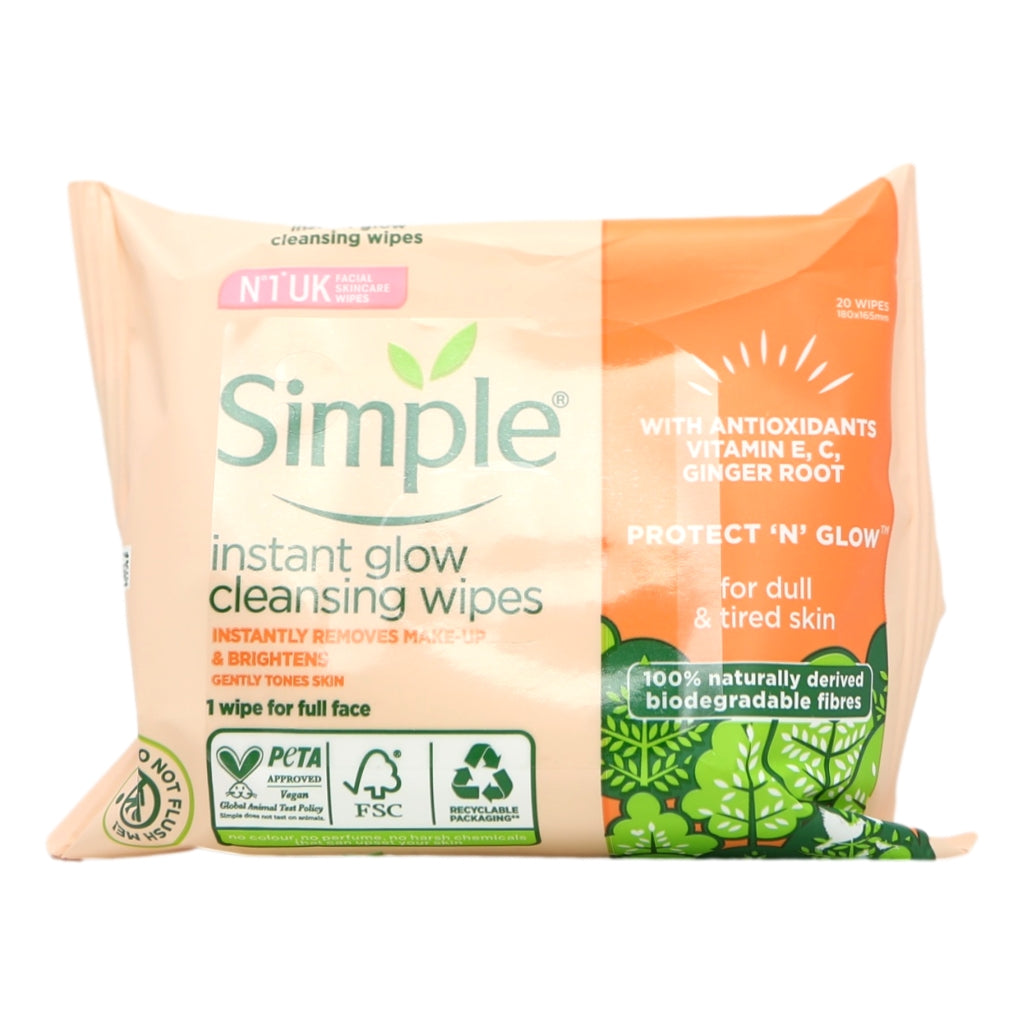 Buy Simple Cleansing Wipes 20s Instant Glow online at Intamarque Wholesale – Trusted FMCG distributor