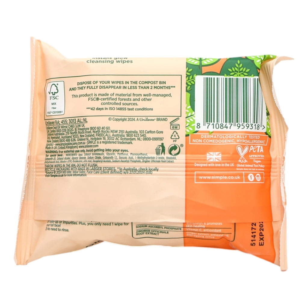 Simple Cleansing Wipes 20s Instant Glow