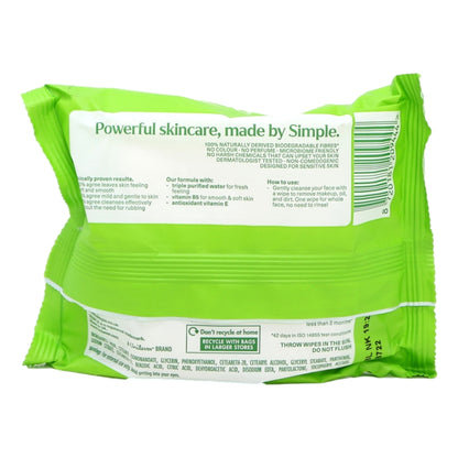 Simple Face Wipes 25s Cleansing Biodegradable Pack