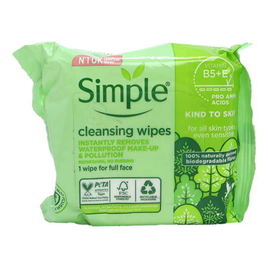 Simple Cleansing Face Wipes 25s new biodegradable pack