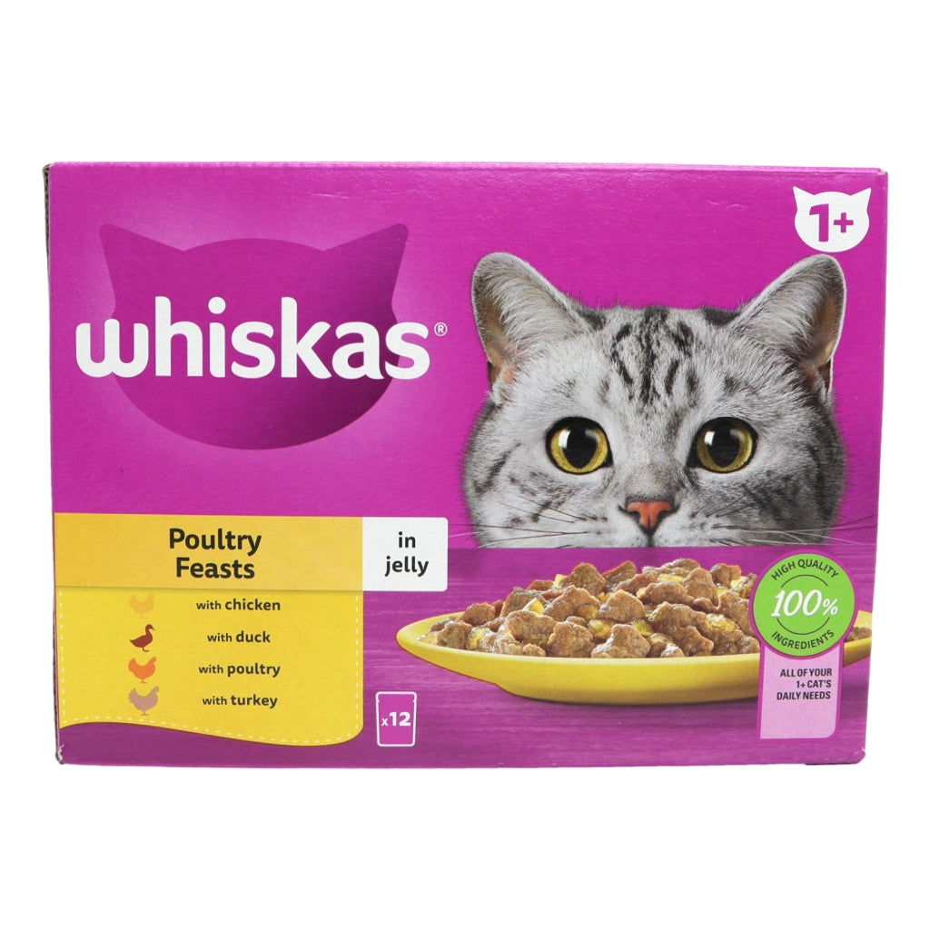 Whiskas 1+ Adult Wet Cat Food Pouches Poultry Feasts In Jelly