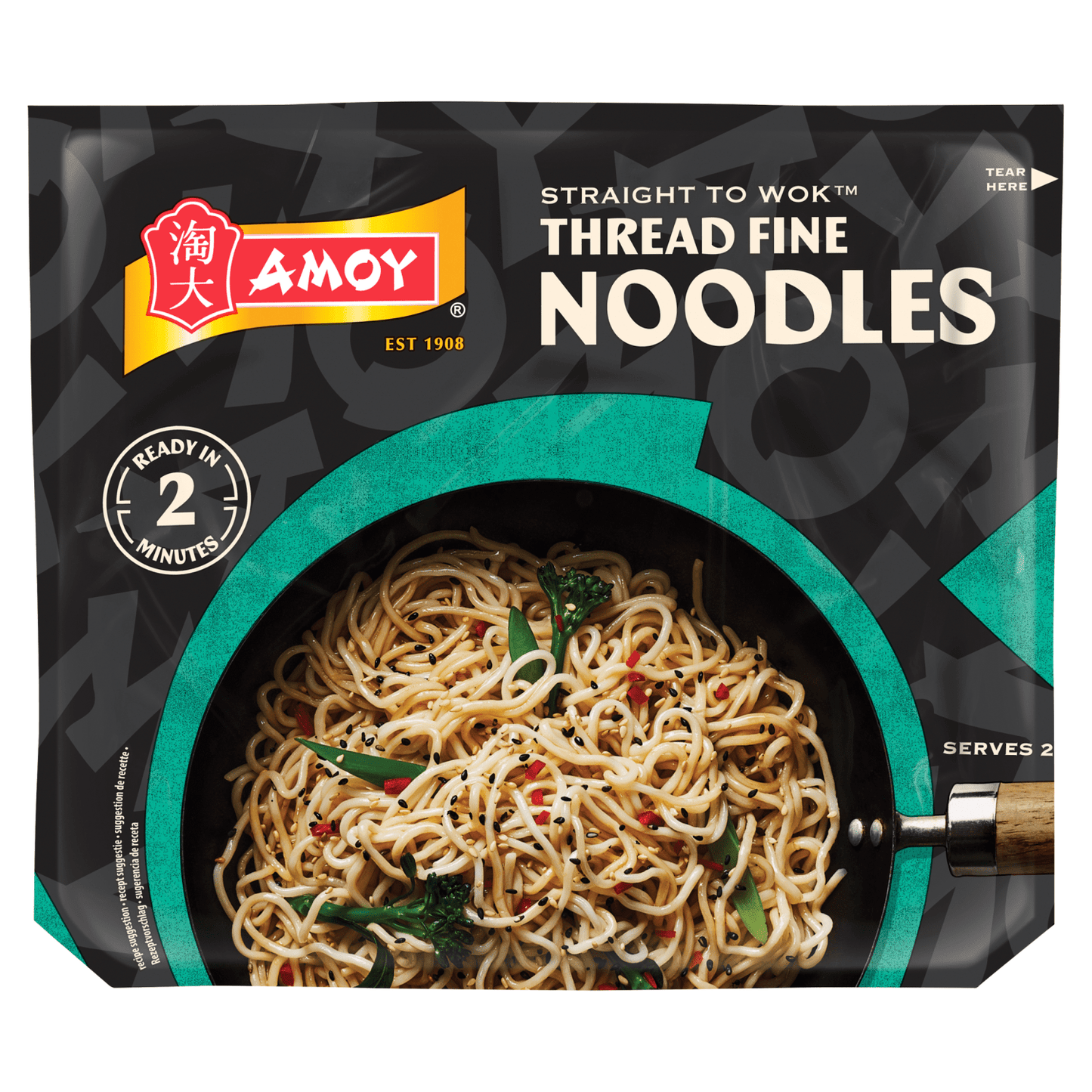Amoy Straight to Wok Thread Fine Noodles 2 x 150g (300g) - UK Food & Drink - 5010928391505