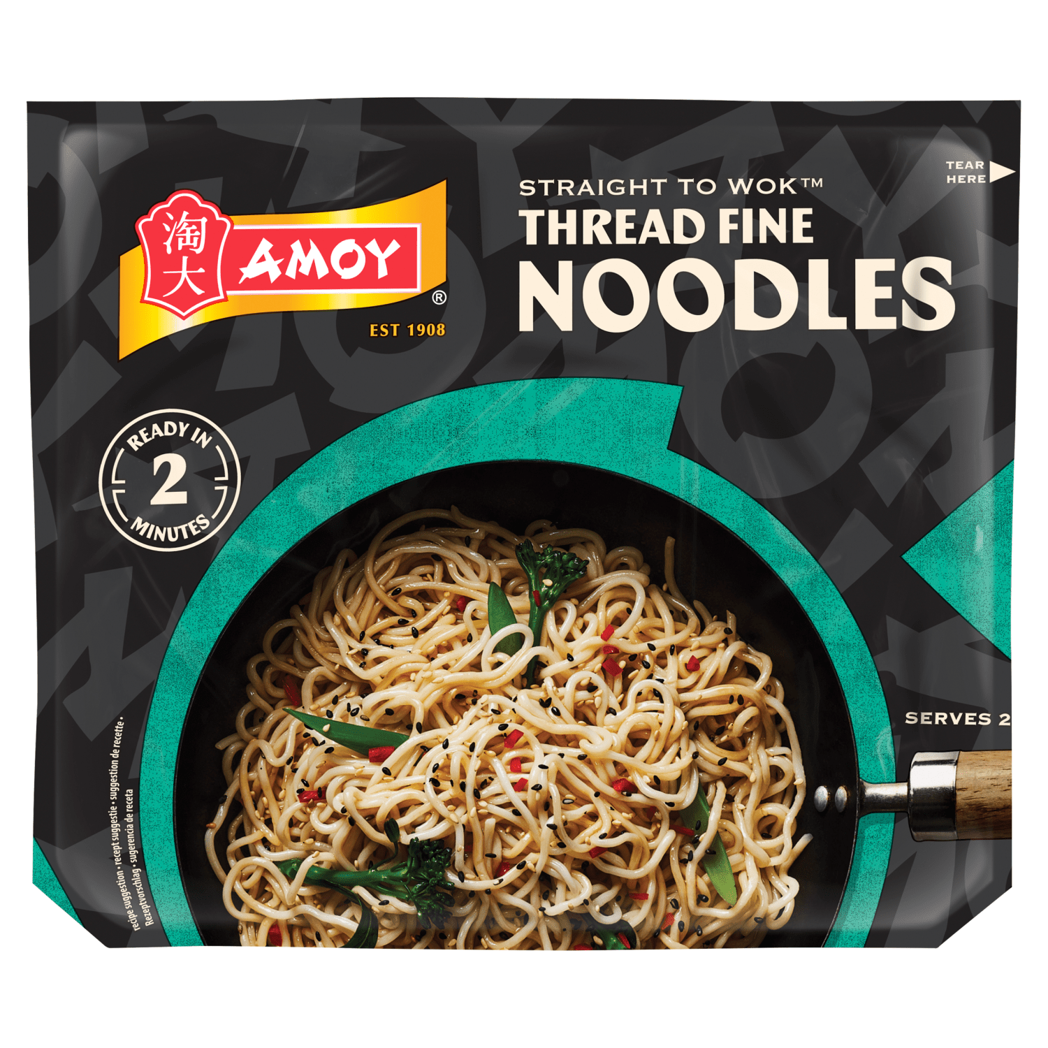 Amoy Straight to Wok Thread Fine Noodles 2 x 150g (300g) - UK Food & Drink - 5010928391505