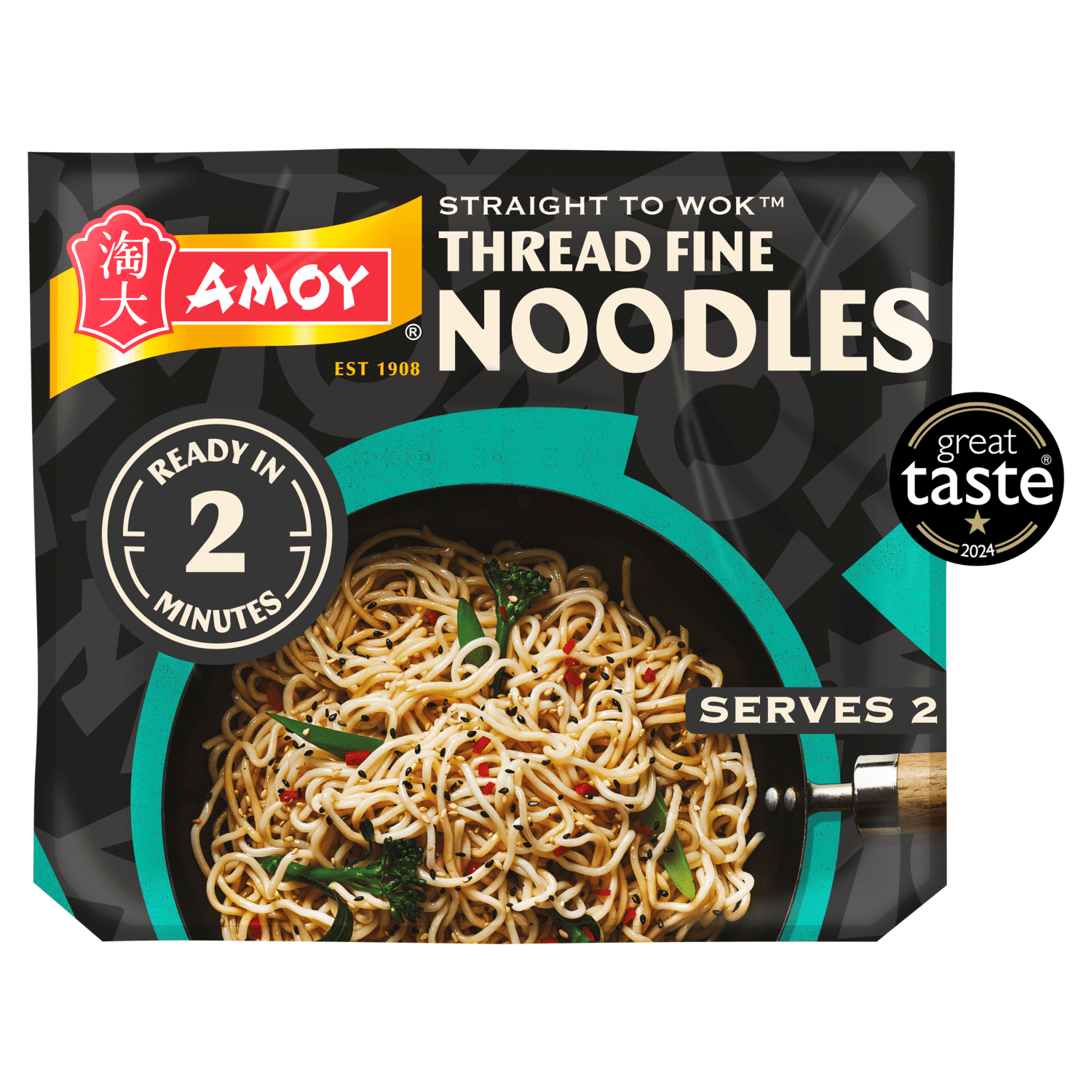 Amoy Straight to Wok Thread Fine Noodles 2 x 150g (300g) - UK Food & Drink - 5010928391505