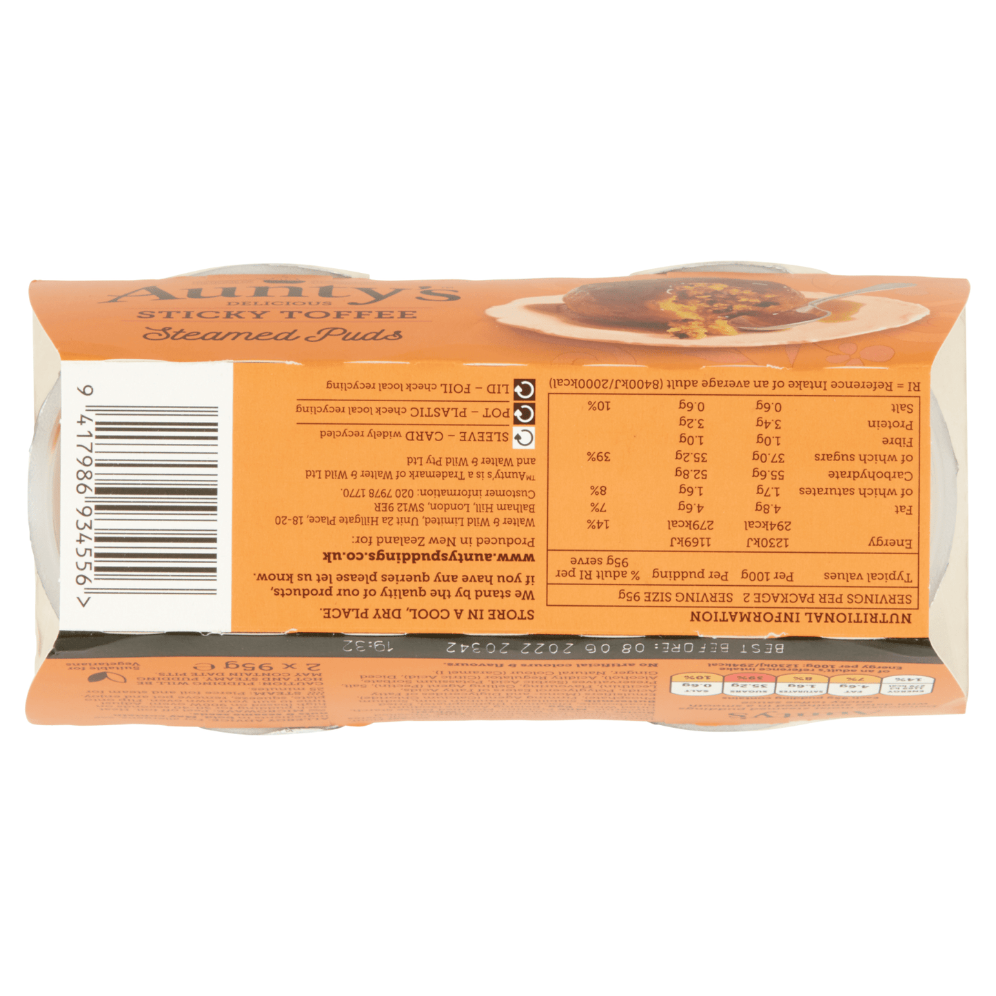 Aunty's Delicious Sticky Toffee Steamed Puds 2 x 95g - UK Food & Drink - 9417986934556