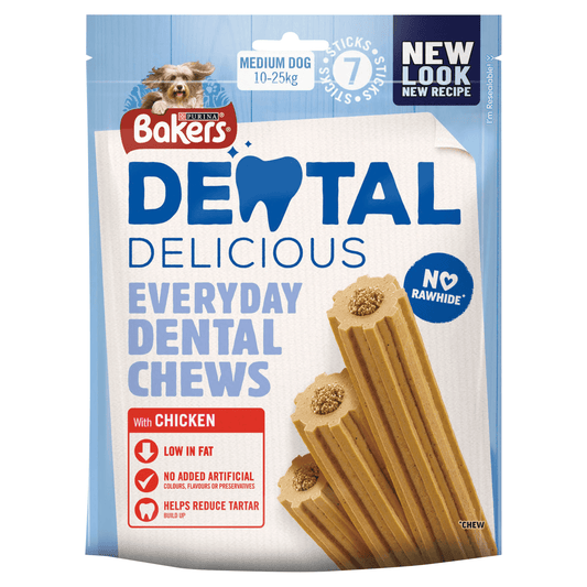 Bakers Dental Delicious Adult Medium Dog Treat with Chicken 7 Sticks 200g - UK Food & Drink - 7613032717629
