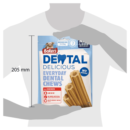 Bakers Dental Delicious Adult Medium Dog Treat with Chicken 7 Sticks 200g - UK Food & Drink - 7613032717629