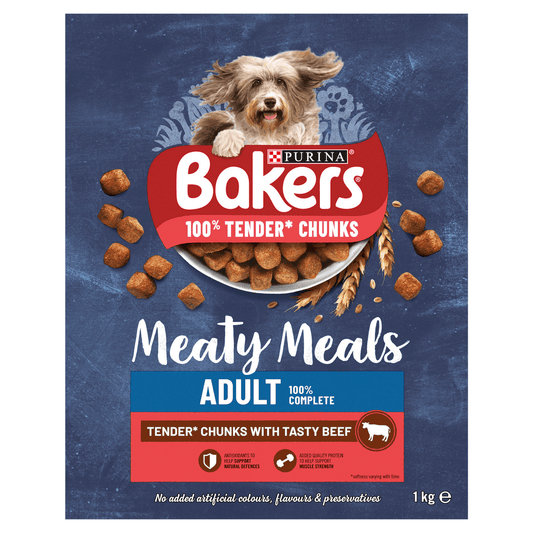 Bakers Meaty Meals Adult Dog Food with Beef 1kg - UK Food & Drink - 7613033401107