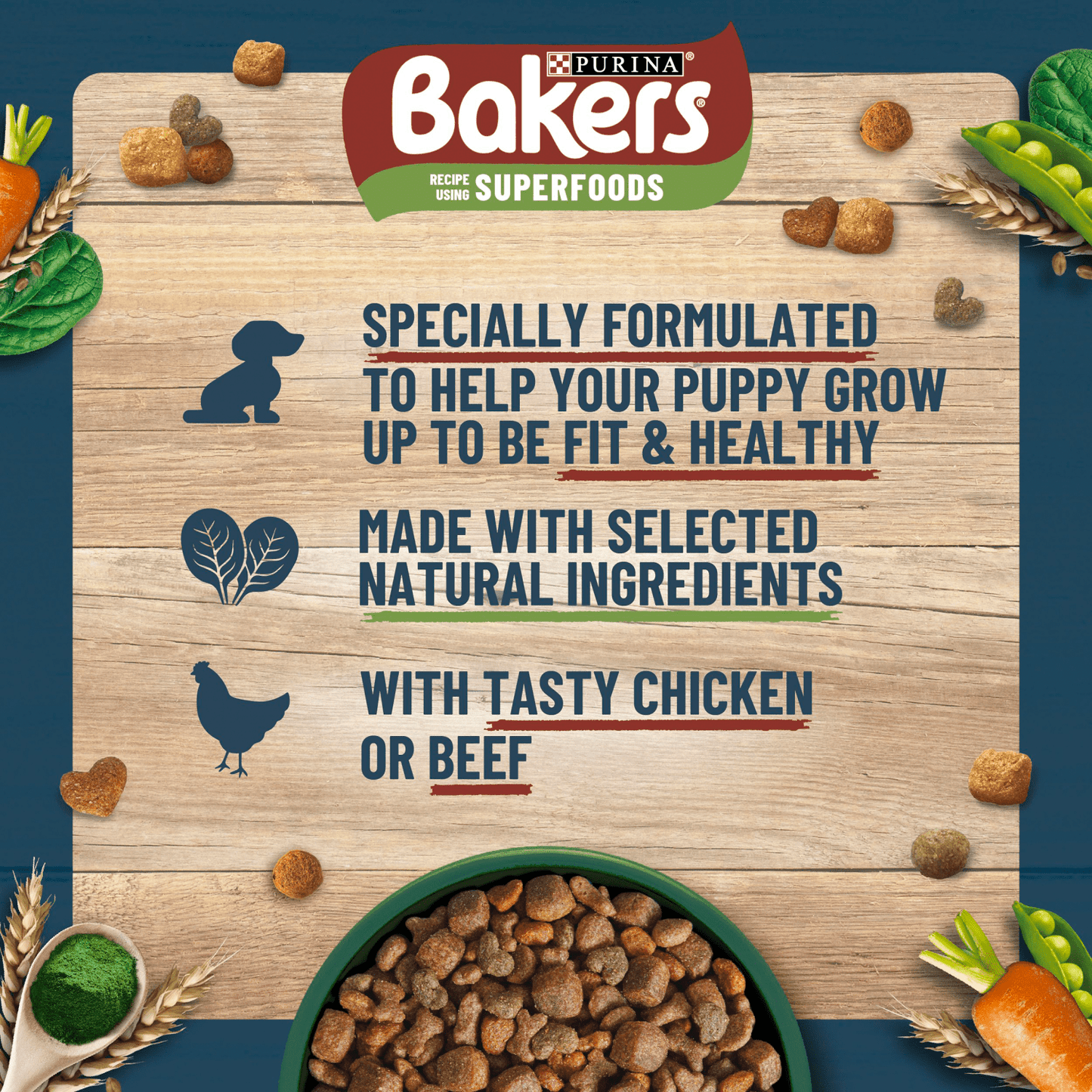 BAKERS Puppy Chicken with Vegetables Dry Dog Food 1.1kg - UK Food & Drink - 7613036288606